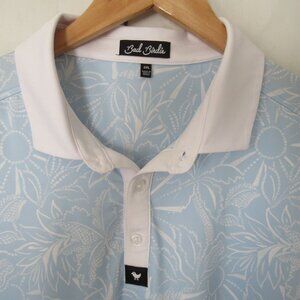 Bad Birdie Golf Polo Shirt 2XL Blue White Floral Palm Tree Print Short Sleeve